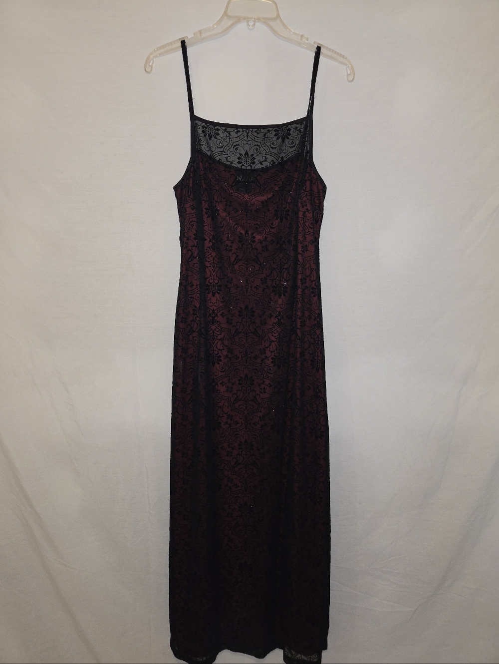 Next Up Red Black Velvet Burnout Slip Dress Gothic Spaghetti Strap L